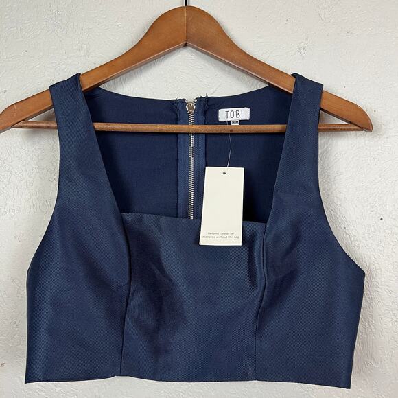 NEW! Tobi Fitted Formal Crop Top Navy Blue Square Neck - M - Picture 2 of 4